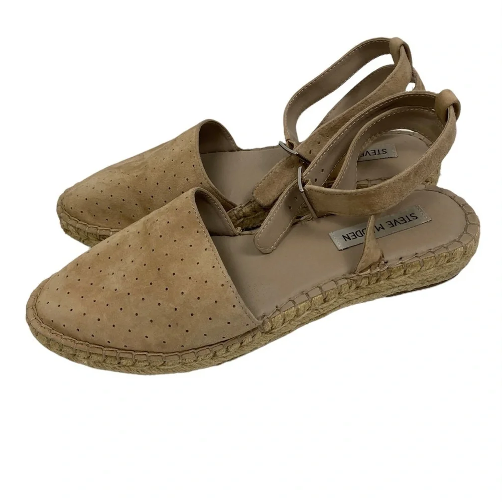 Steve Madden Suede Leather Lesko Ankle Strap Espadrille Sandals Shoes size 9.5 M